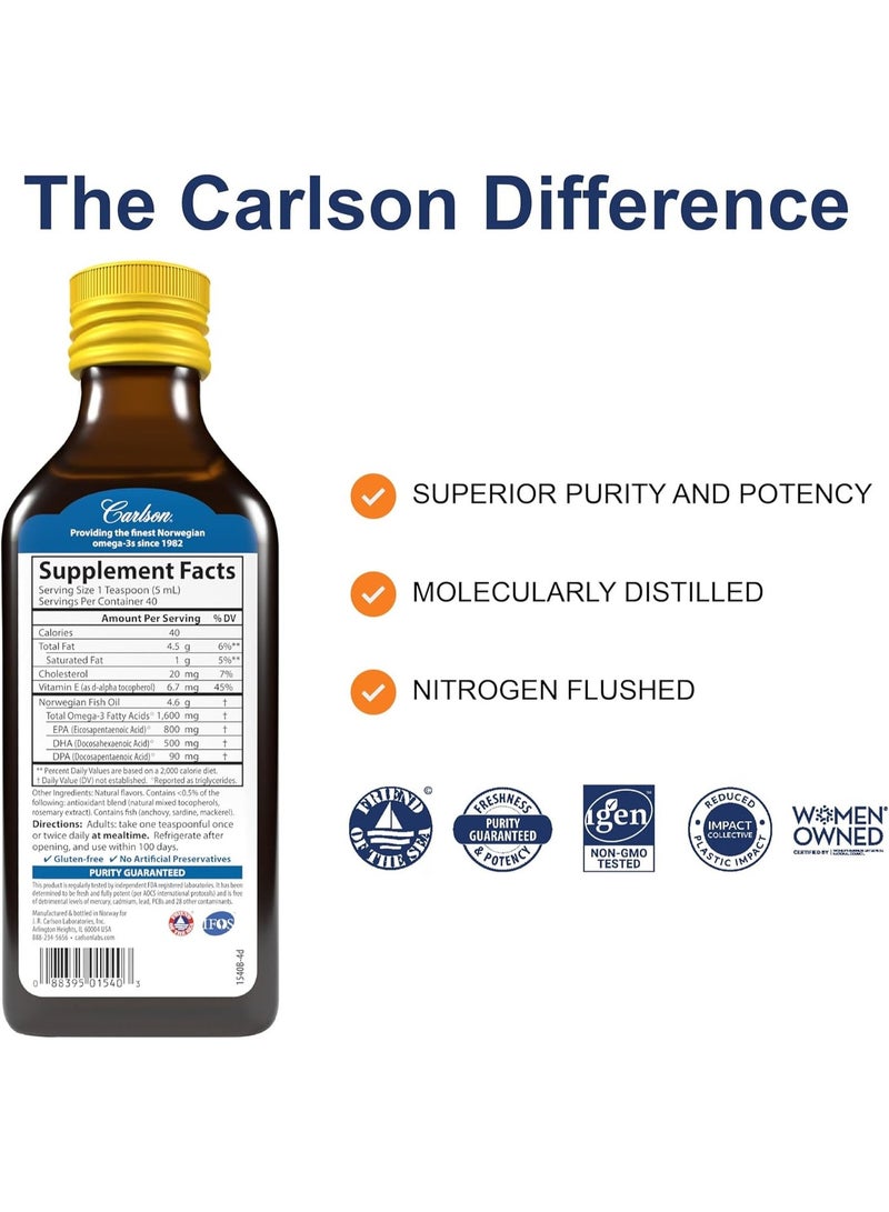 Carlson - The Very Finest Fish Oil, 1600 mg Omega-3s, Liquid Fish Oil Supplement, Norwegian Fish Oil, Wild-Caught, Lemon 200ml - Image 2
